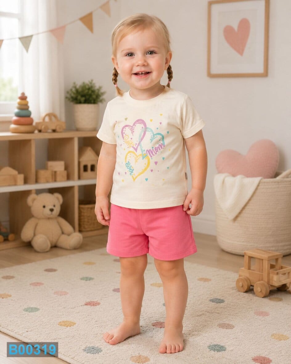 Pamučni komplet za devojčice Srca roze | Bebelino Kids Pamučni komplet za devojčice Srca roze