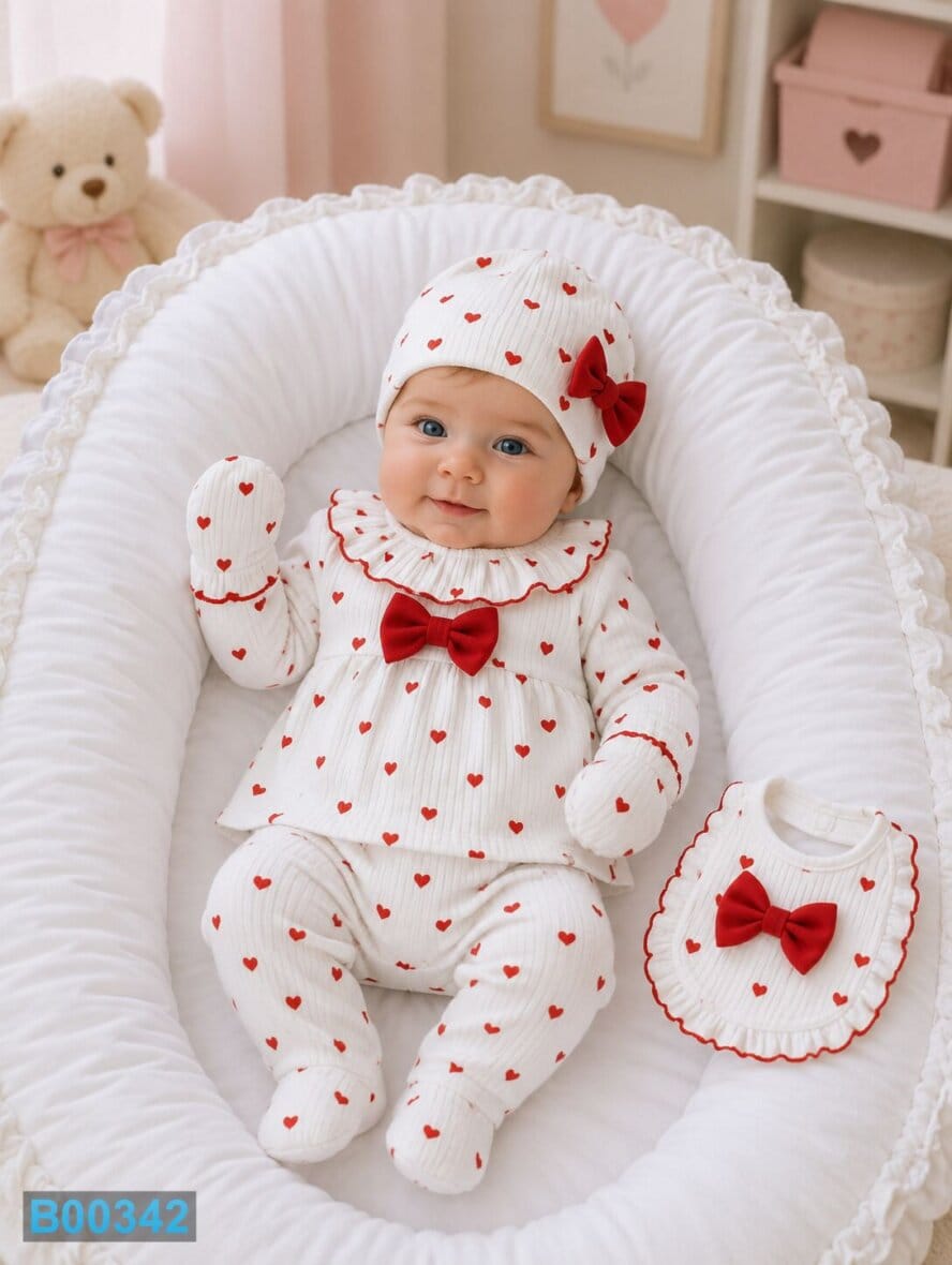 Petodelni komplet za bebe Srca Beli