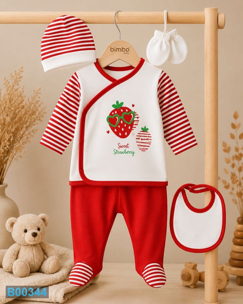 Petodelni komplet za bebe Jagodica Crveni | Bebelino Kids Petodelni komplet za bebe Jagodica Crveni