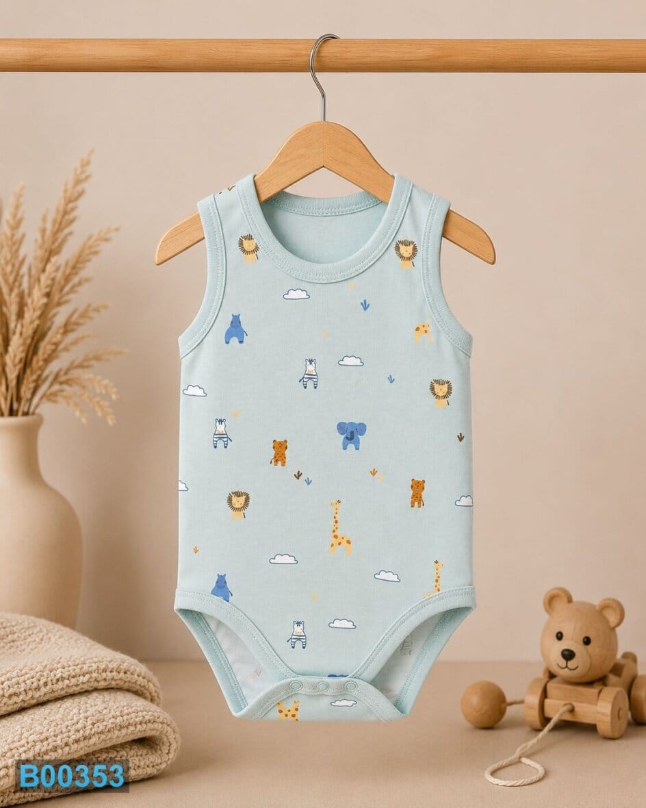 Pamučni bebi bodi bez rukava Safari mint | Bebelino Kids Pamučni bebi bodi bez rukava Safari mint