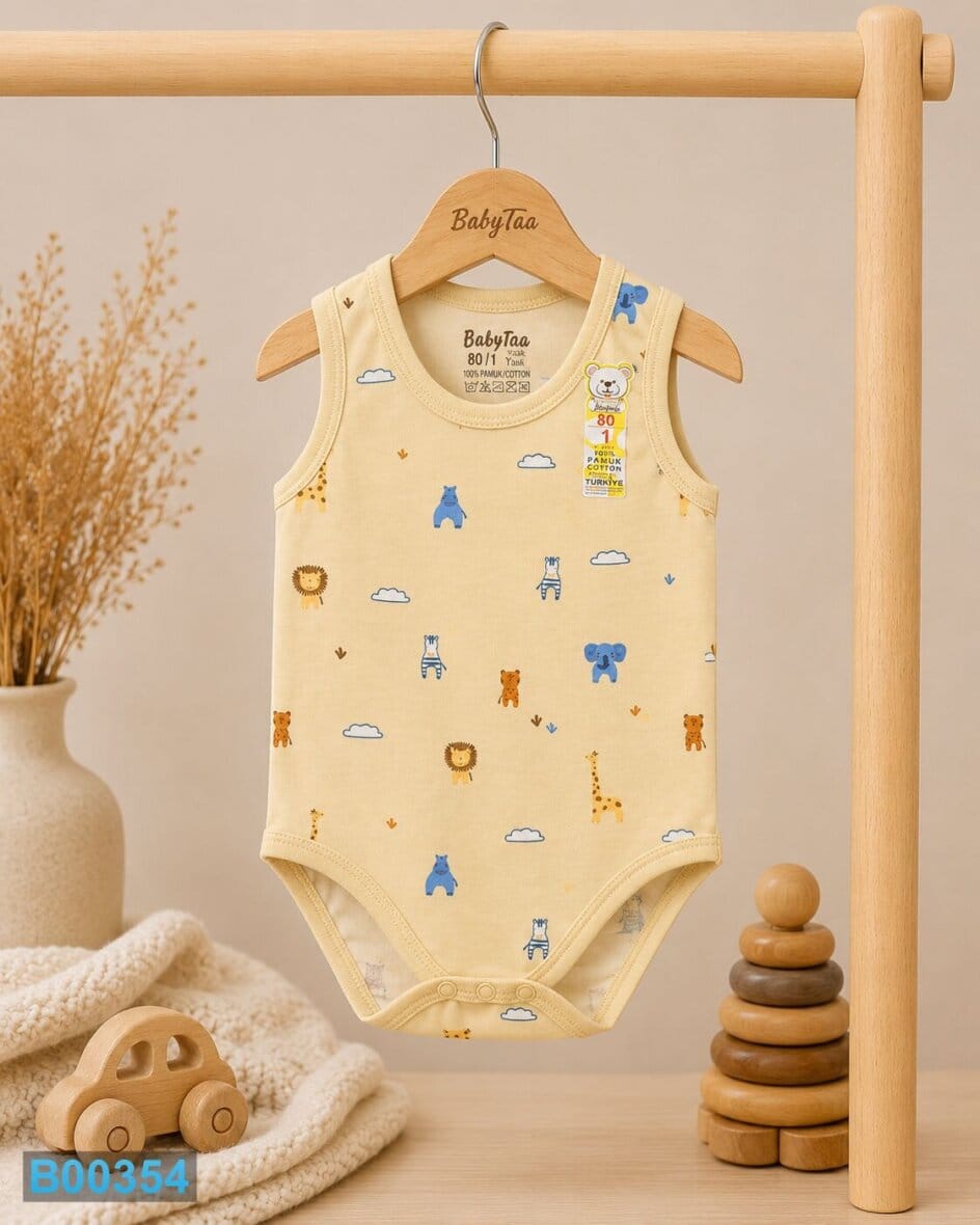 Pamučni bebi bodi bez rukava Safari žuti