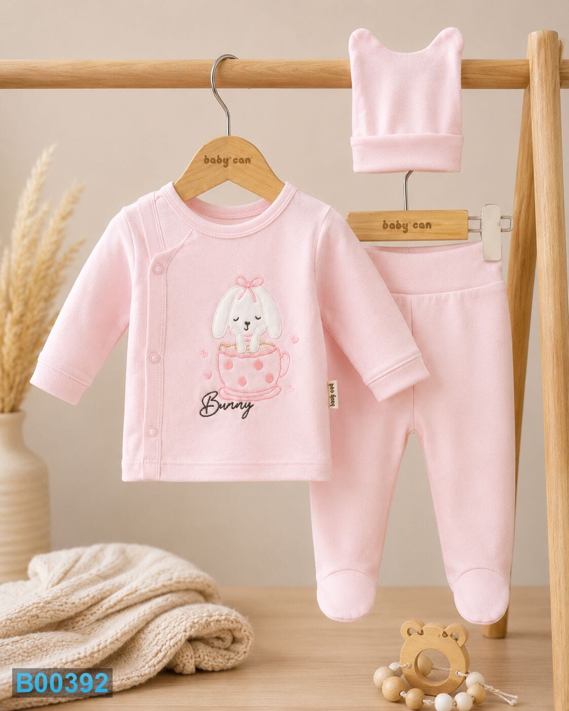 Trodelni komplet za novorođenče Bunny Roze