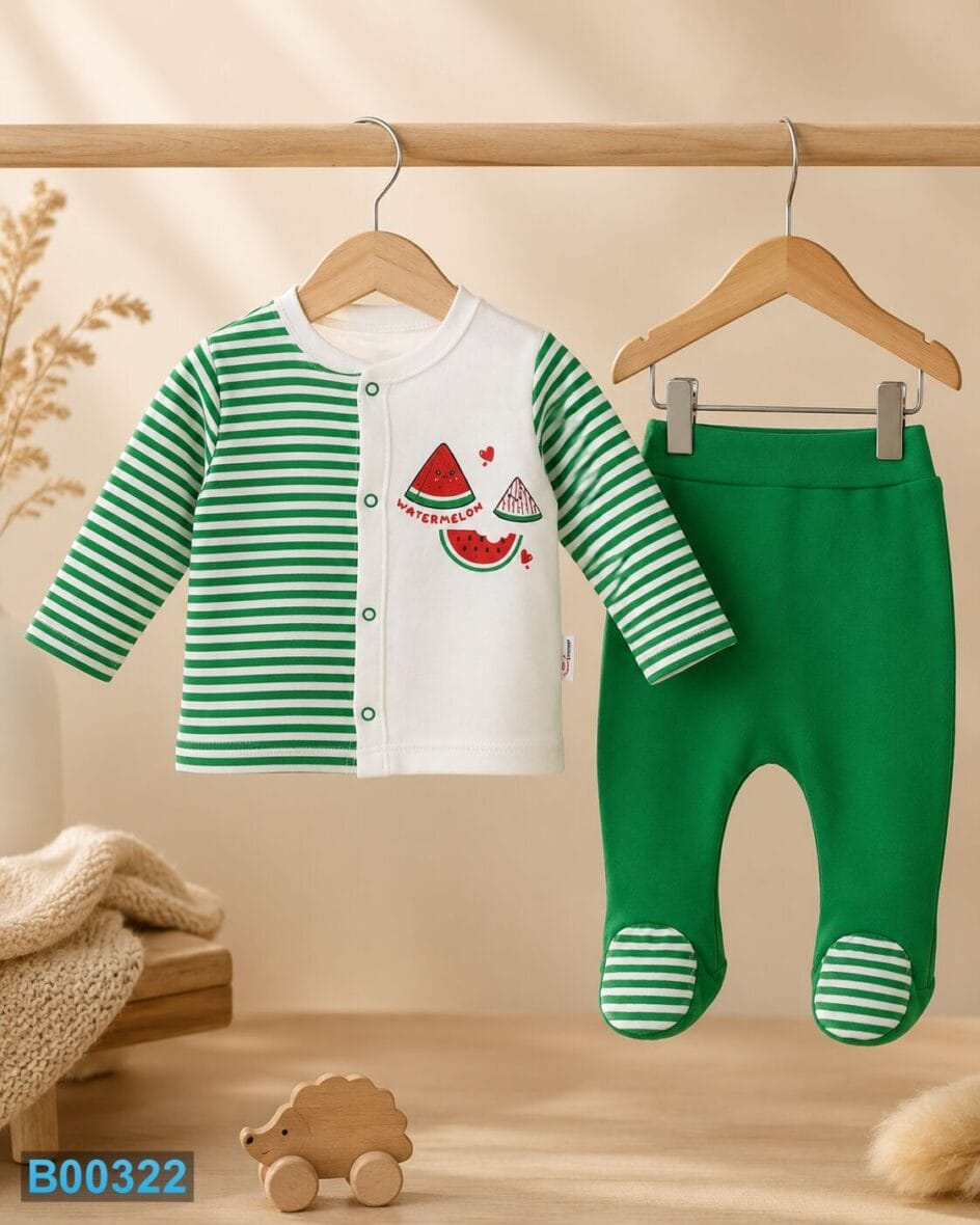 Pamučni komplet za bebe Watermelon zeleni | Bebelino Kids Pamučni komplet za bebe Watermelon zeleni