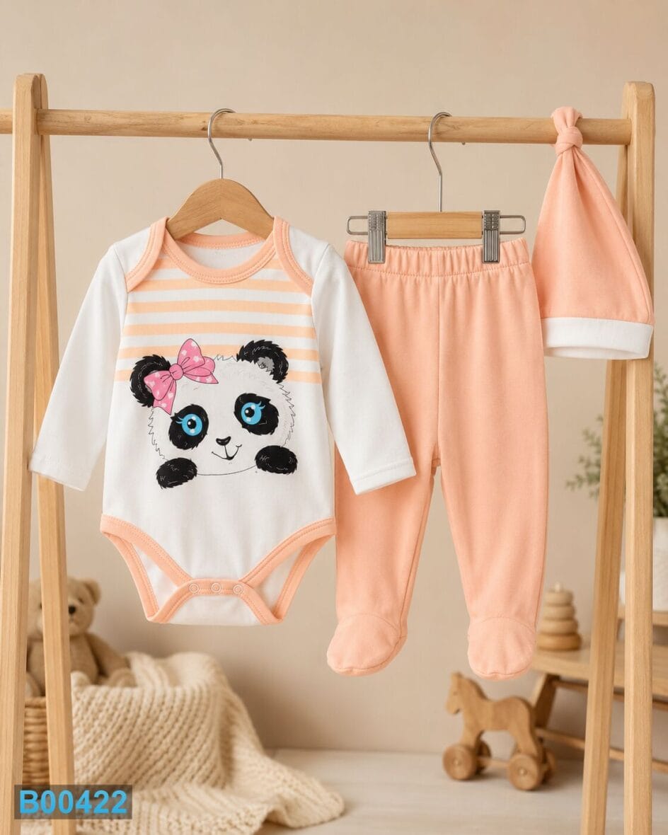Pamučni trodelni komplet za bebe Panda kajsija