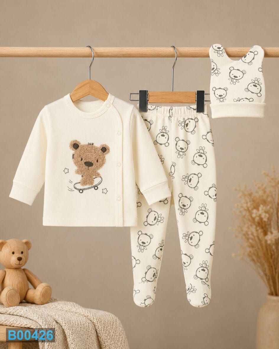 Pamučni trodelni komplet za bebe meda