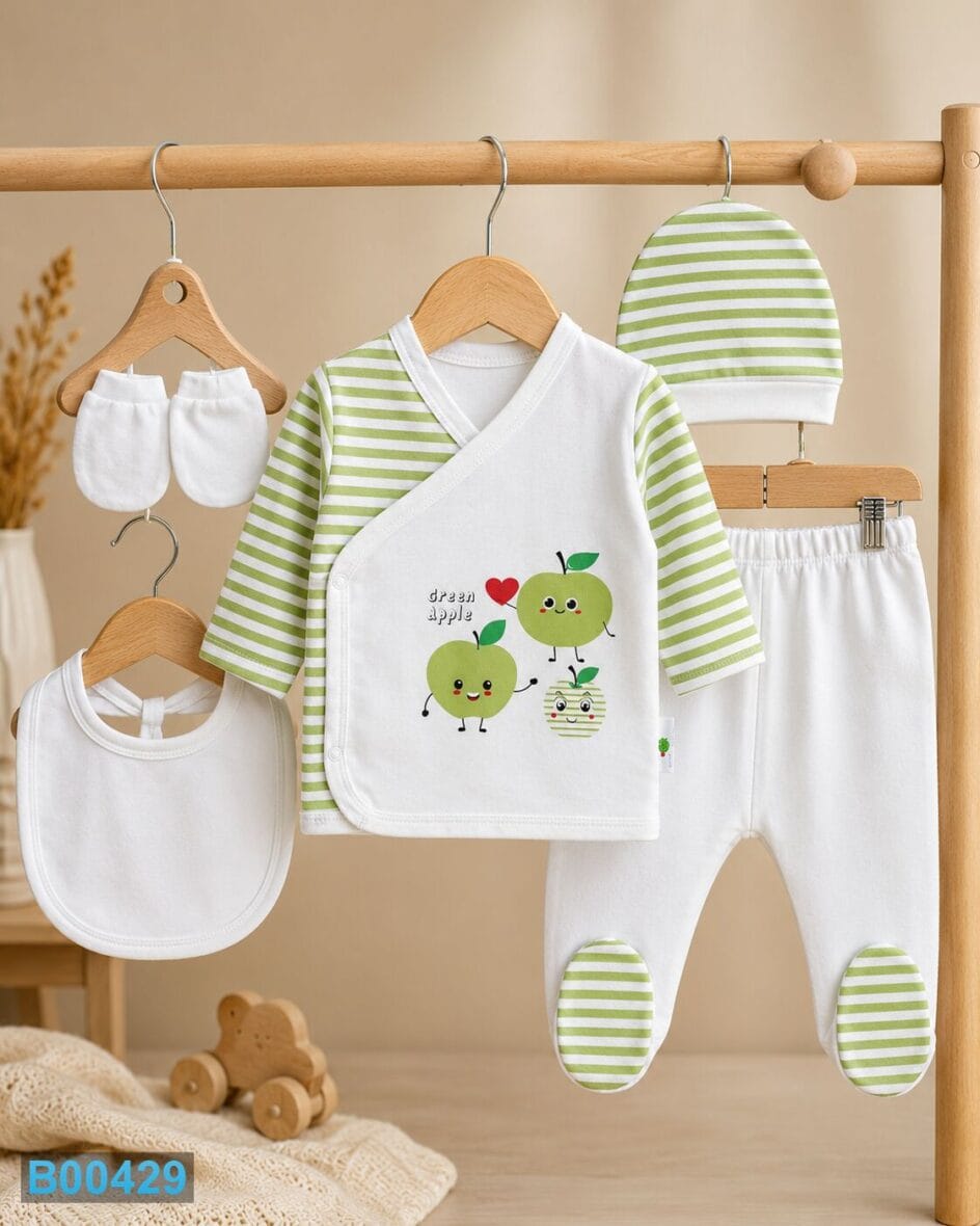 Pamučni petodelni komplet za bebe Green Apple | Bebelino Kids Pamučni petodelni komplet za bebe Green Apple