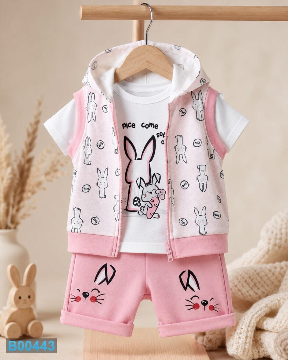 Trodelni komplet za devojčice zeka roze | Bebelino Kids Trodelni komplet za devojčice zeka roze