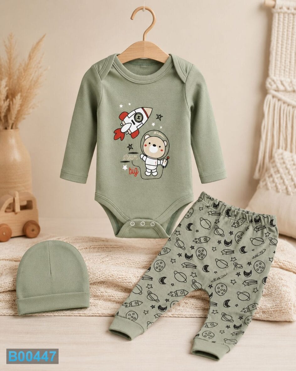 Trodelni komplet za bebe Astronaut maslinasti