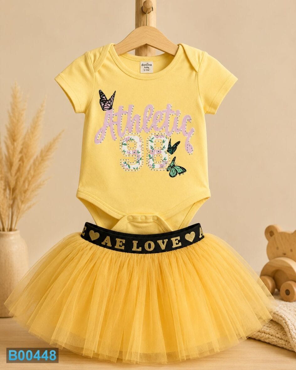 Dvodelni komplet za bebe Athletic sa žutom tutu suknjom | Bebelino Kids Dvodelni komplet za bebe Athletic sa žutom tutu suknjom