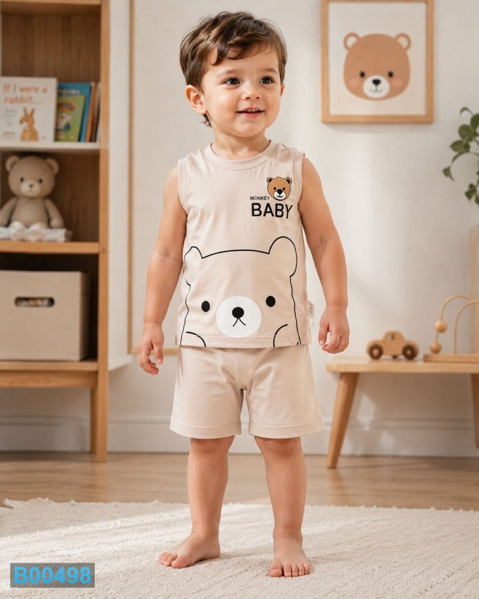 Pamučni komplet za dečake sa medom Monkey Baby – bež | Bebelino Kids Pamučni komplet za dečake sa medom Monkey Baby – bež