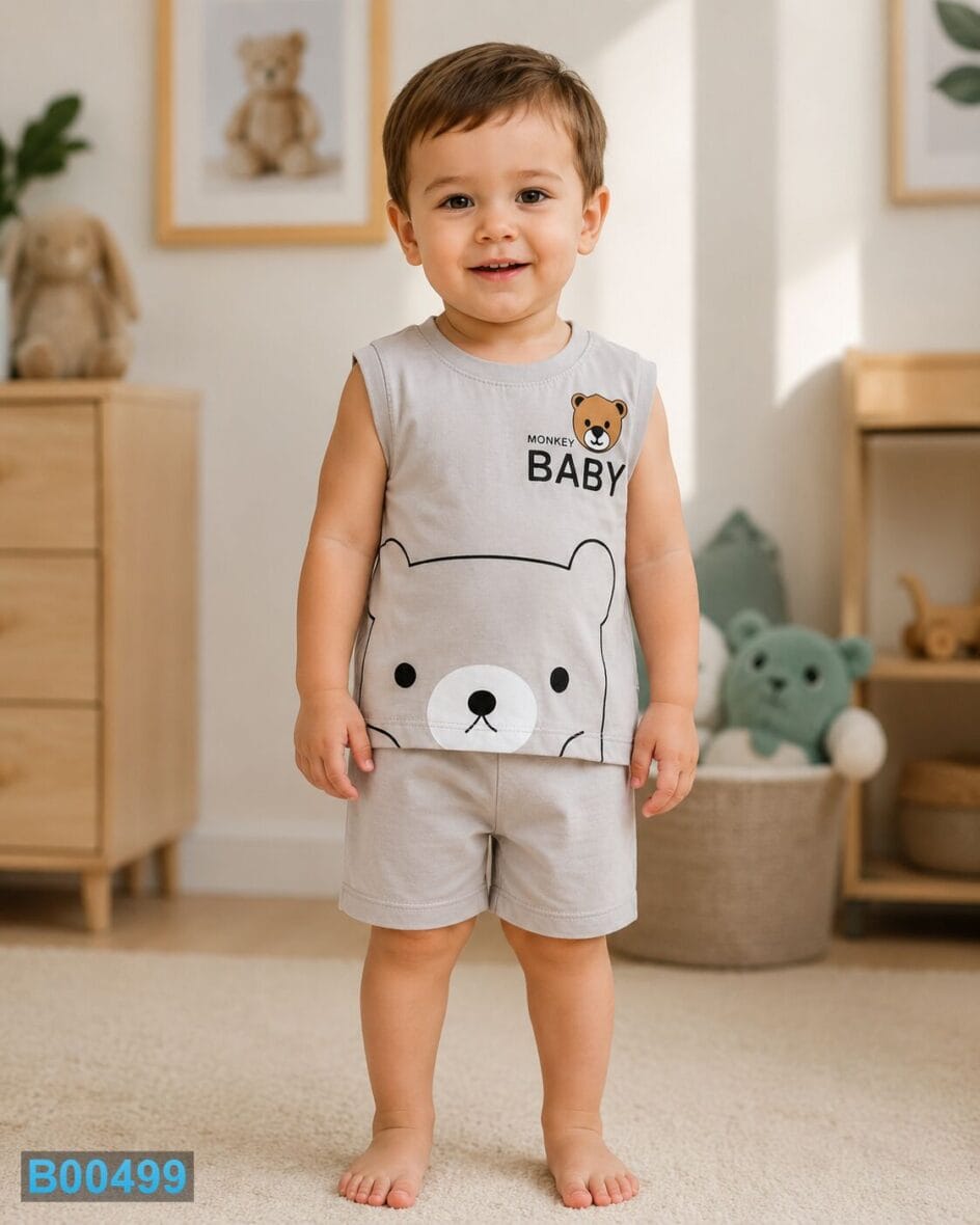 Pamučni komplet za dečake sa medvedićem Monkey Baby – sivi | Bebelino Kids Pamučni komplet za dečake sa medvedićem Monkey Baby – sivi