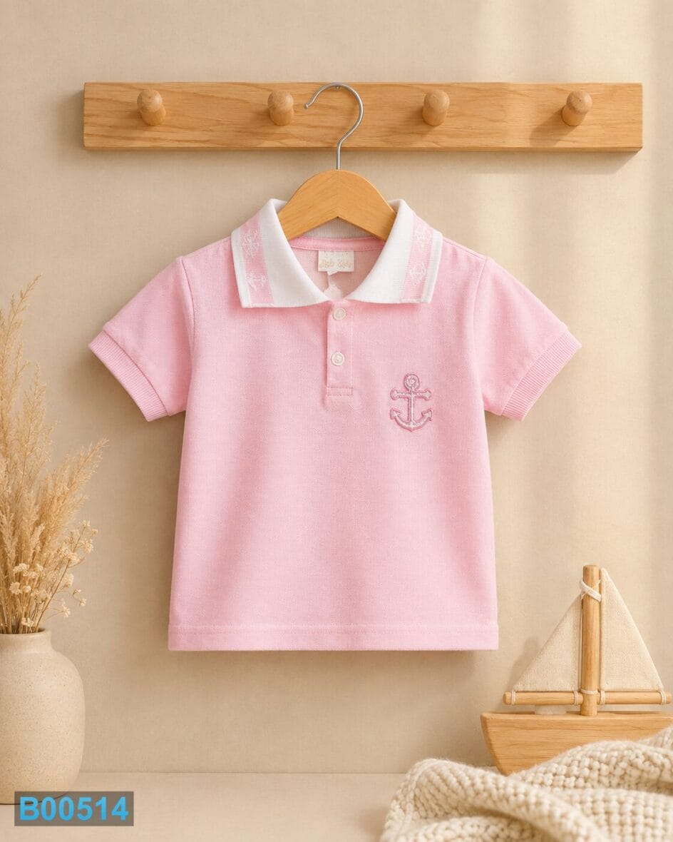Pamučna polo majica za devojčice roze boje sa sidrom
