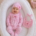 Pamučni petodelni komplet za devojčice sa cvetićima – roze