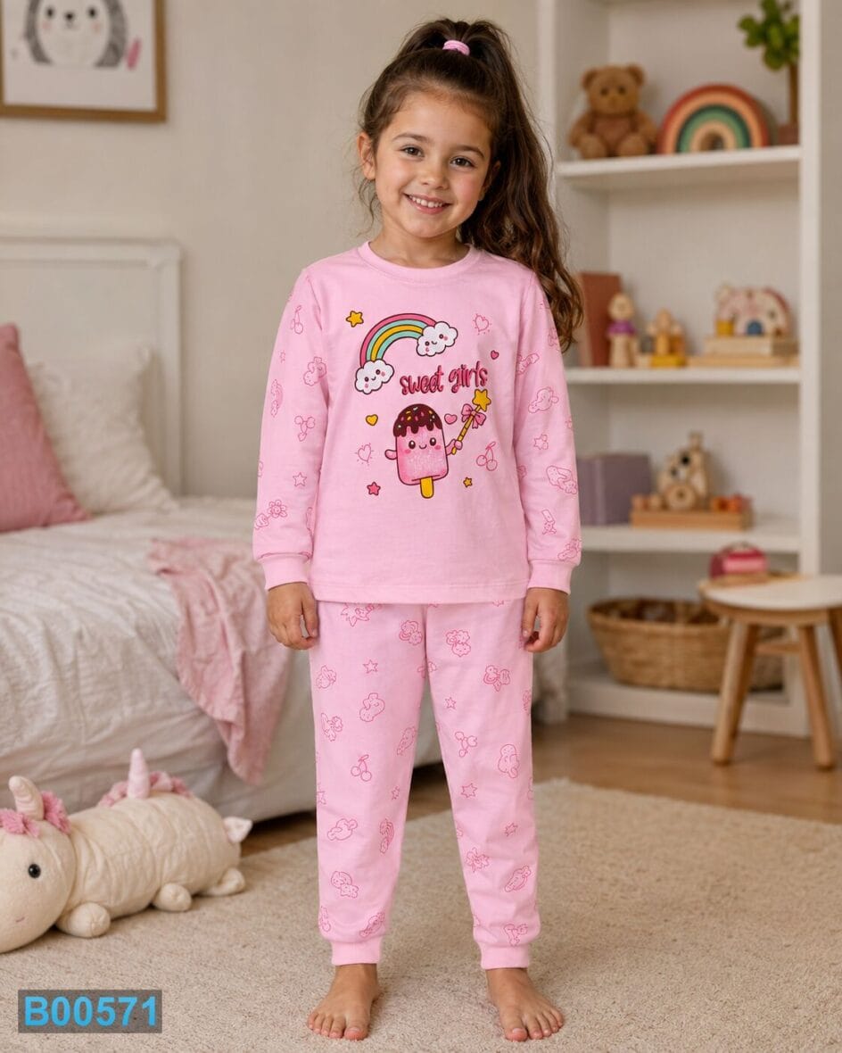 Pamučna pidžama za devojčice Sweet Girls – roze