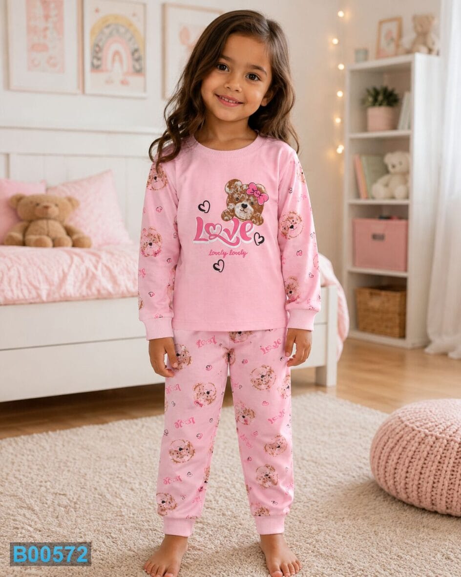 Pamučna pidžama za devojčice Lovely Bear – roze | Bebelino Kids Pamučna pidžama za devojčice Lovely Bear – roze