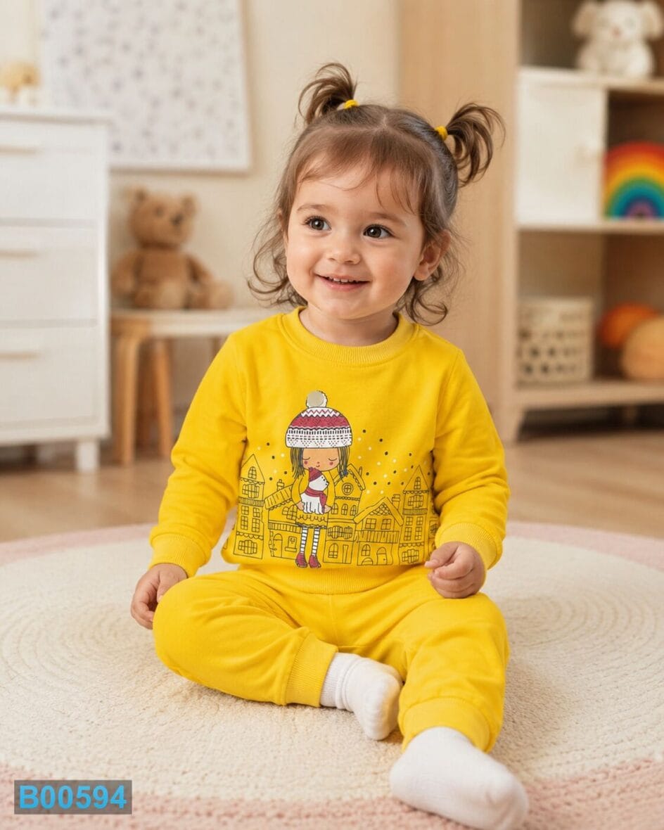 Pamučni komplet za devojčice sa devojčicom – žuti | Bebelino Kids Pamučni komplet za devojčice sa devojčicom – žuti