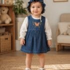 Denim komplet za devojčice sa leptirom, majicom i kapicom | Bebelino Kids Denim komplet za devojčice sa leptirom, majicom i kapicom