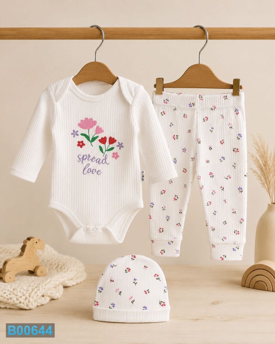 Pamučni komplet za devojčice sa cvetićima i natpisom Spread Love | Bebelino Kids Pamučni komplet za devojčice sa cvetićima i natpisom Spread Love
