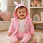 Pamučni trodelni komplet za devojčice sa zečevima – roze | Bebelino Kids Pamučni trodelni komplet za devojčice sa zečevima – roze
