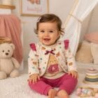 Pamučni trodelni komplet za devojčice sa medvedićima – roze | Bebelino Kids Pamučni trodelni komplet za devojčice sa medvedićima – roze