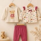 Pamučni trodelni komplet za devojčice sa medvedićima – roze | Bebelino Kids Pamučni trodelni komplet za devojčice sa medvedićima – roze
