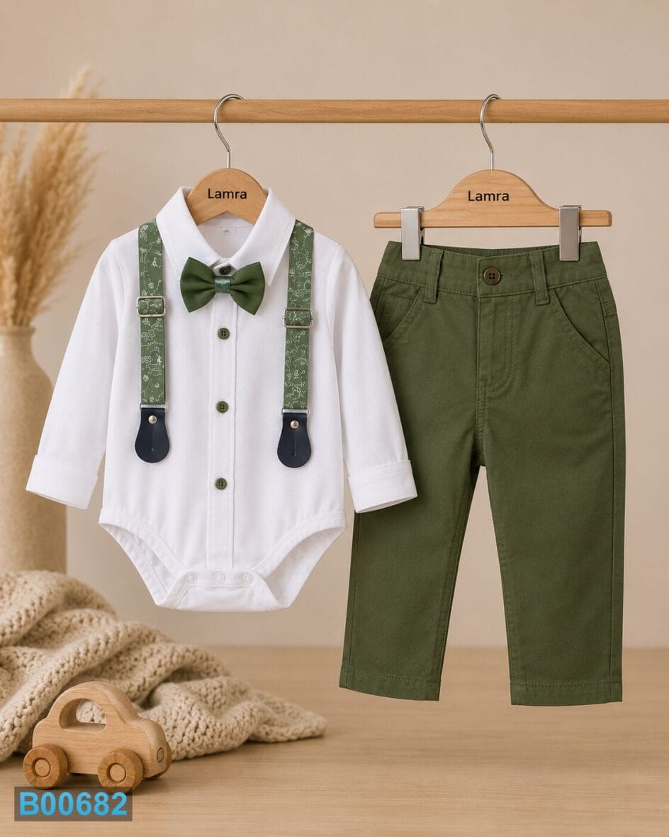 Svečani komplet za dečake sa zelenim pantalonama i tregerima | Bebelino Kids Svečani komplet za dečake sa zelenim pantalonama i tregerima