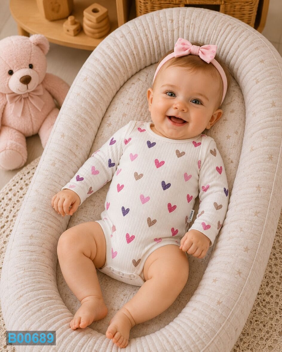 Pamučni bebi bodi sa šarenim srcima – beli | Bebelino Kids Pamučni bebi bodi sa šarenim srcima – beli