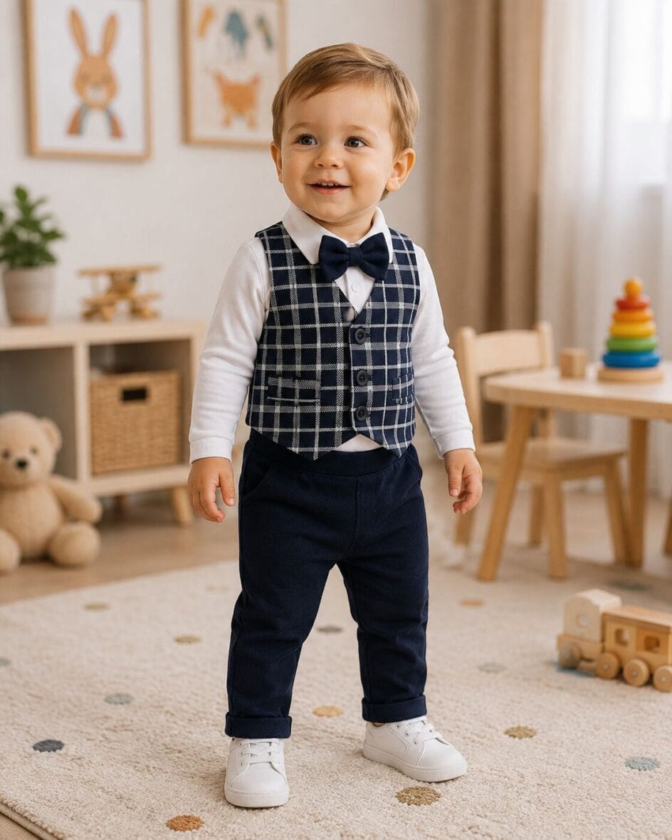 Pamučni svečani komplet za dečake sa prslukom | Bebelino Kids Pamučni svečani komplet za dečake sa prslukom