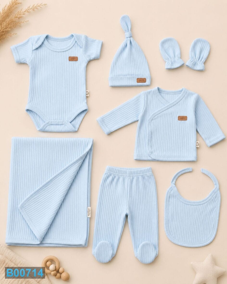 Pamučni komplet za bebe 7 delova BABY – svetloplavi