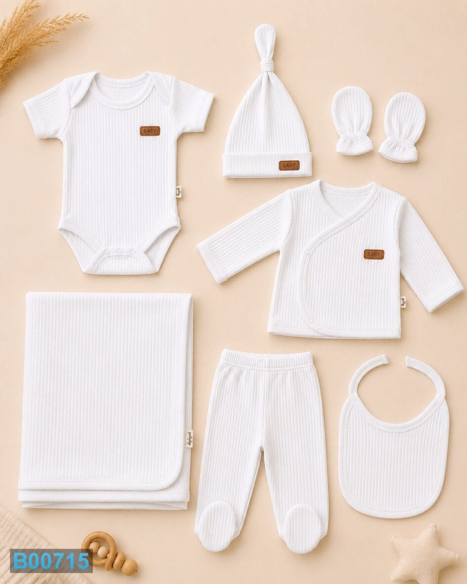 Pamučni komplet za bebe 7 delova BABY – beli