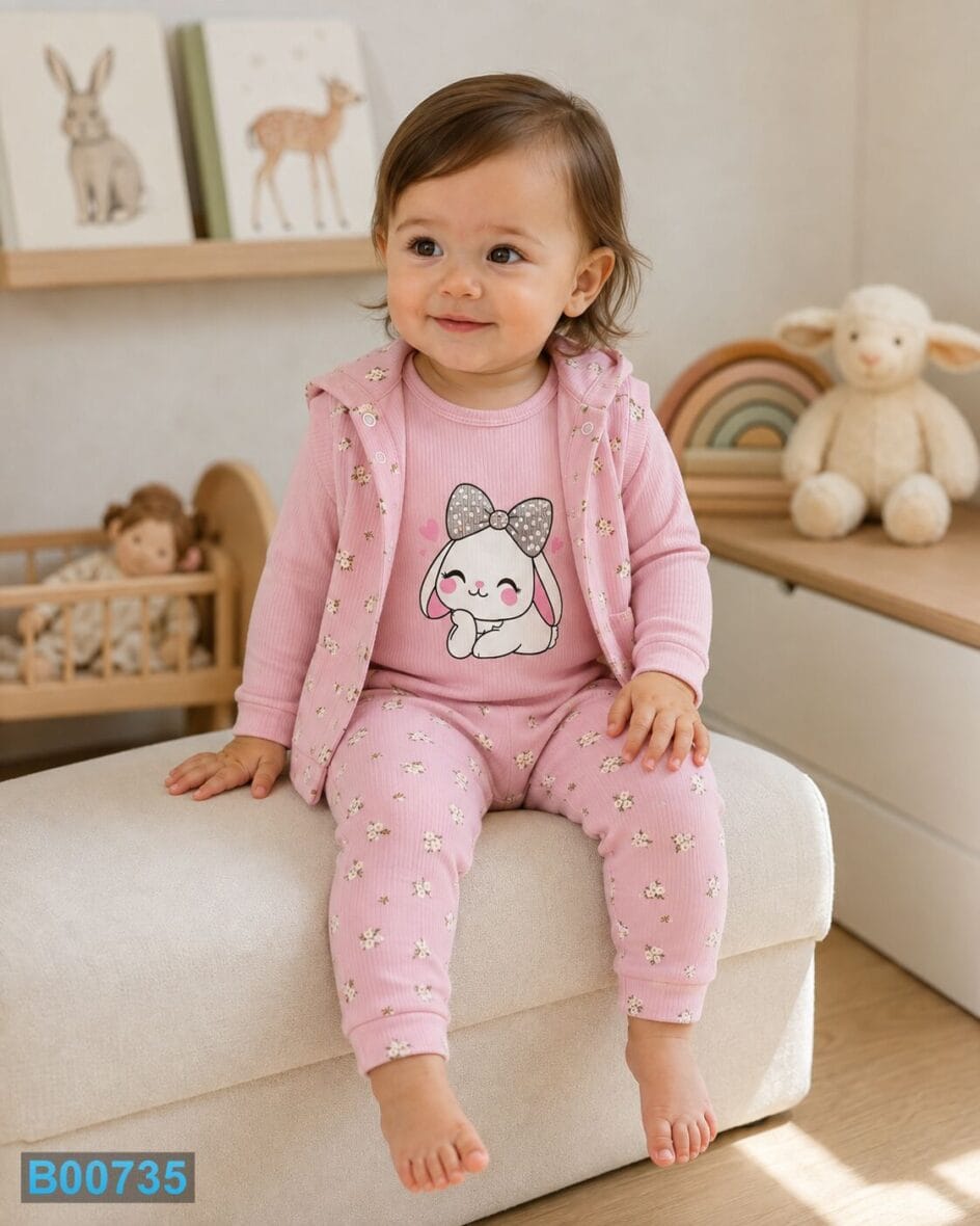 Pamučni komplet za devojčice sa zečicom – roze | Bebelino Kids Pamučni komplet za devojčice sa zečicom – roze