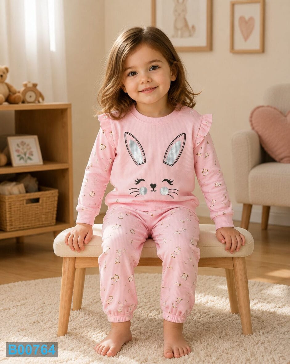 Pamučni komplet za devojčice sa zečicom – roze | Bebelino Kids Pamučni komplet za devojčice sa zečicom – roze