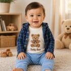Pamučni komplet za dečake Teddy Bear sa plavim pantalonama