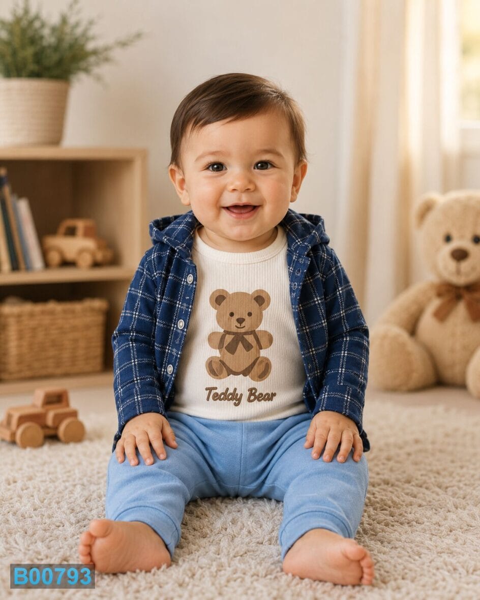 Pamučni komplet za dečake Teddy Bear sa plavim pantalonama