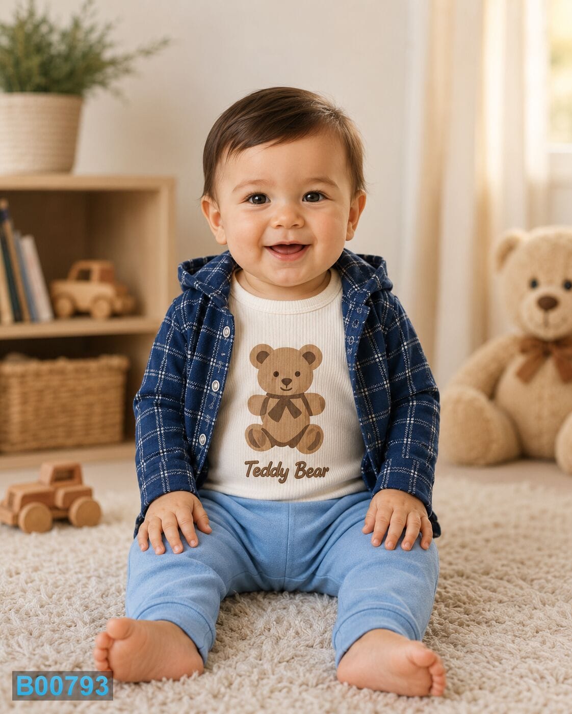 Pamučni komplet za dečake Teddy Bear sa plavim pantalonama
