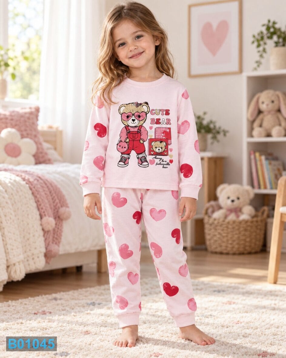 Pamučna pidžama za devojčice Cute Bear – svetloroze