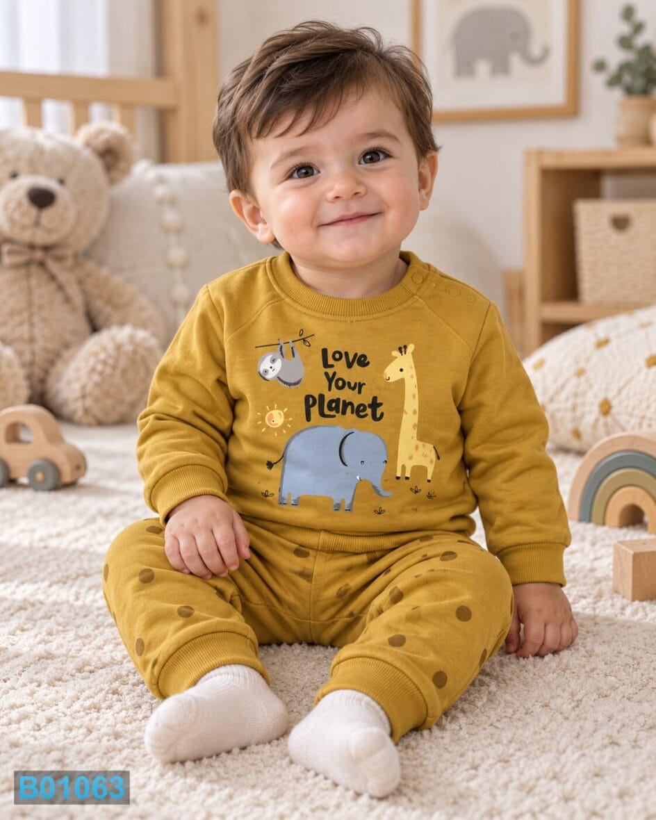 Pamučni komplet za dečake Love Your Planet – oker