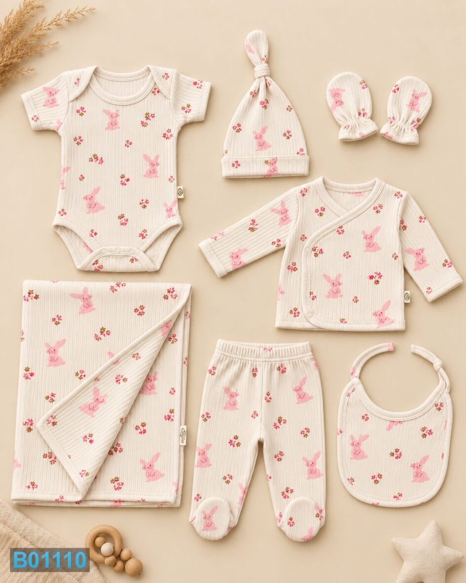 Pamučni komplet za devojčice sa roze zečićima | Bebelino Kids Pamučni komplet za devojčice sa roze zečićima