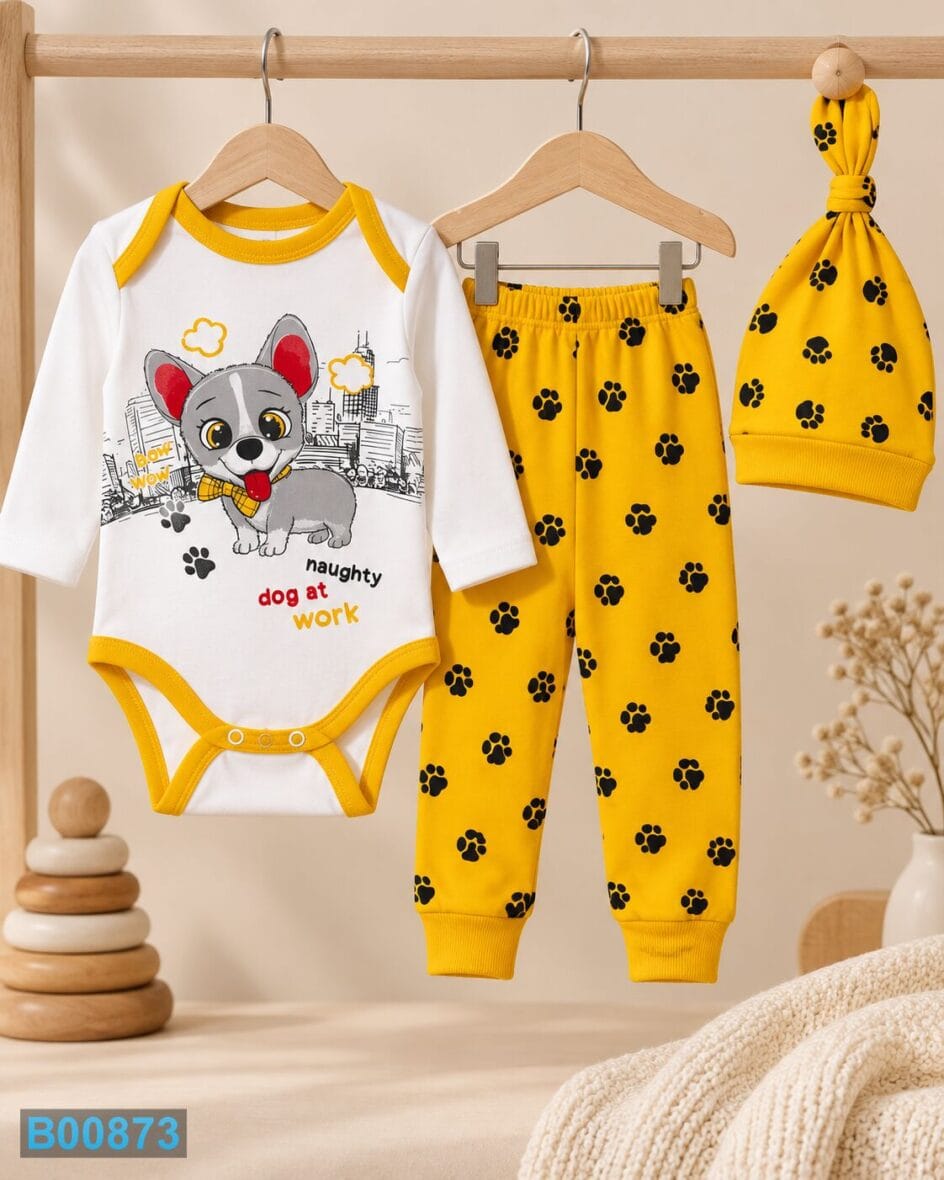 Pamučni komplet za dečake sa motivom psa – žuti | Bebelino Kids Pamučni komplet za dečake sa motivom psa – žuti