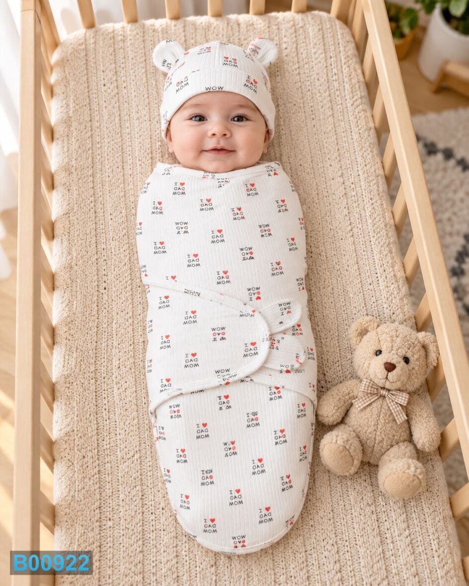 Pamučni komplet za povijanje sa kapicom Mom and Dad