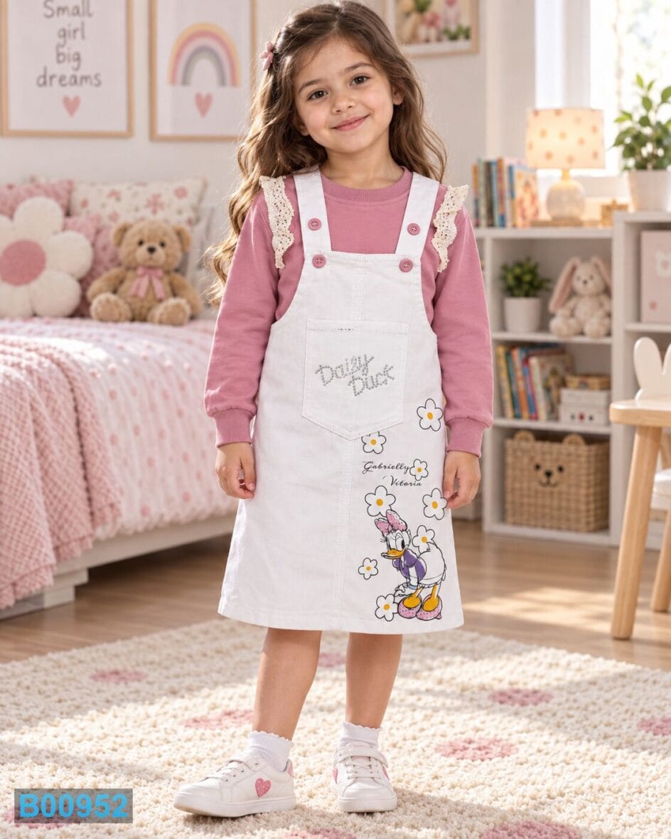 Dečiji komplet sa teksas haljinom i roze majicom