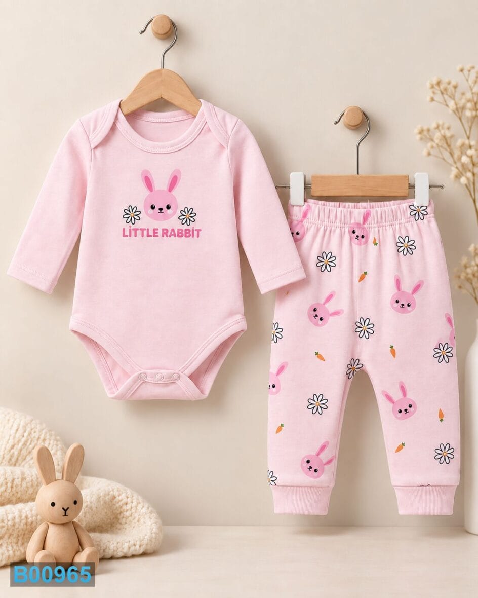 Pamučni komplet za devojčice Little Rabbit – svetloroze
