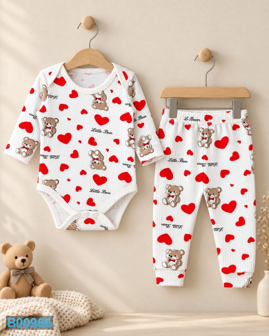 Pamučni komplet za devojčice Little Bear sa srcima