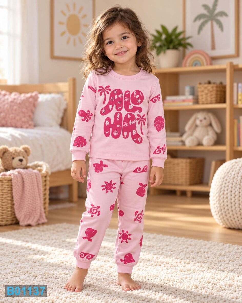 Pamučna pidžama za devojčice Aloha – roze | Bebelino Kids Pamučna pidžama za devojčice Aloha – roze