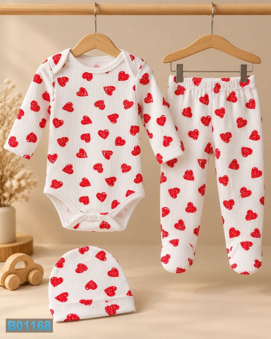 Pamučni set za bebe sa crvenim srcima