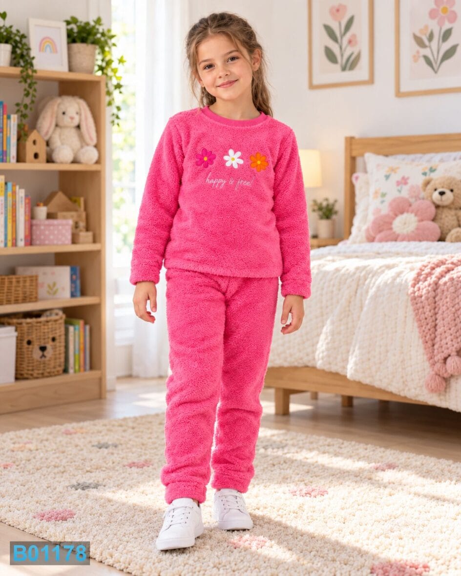 Čupavi poliesterski komplet za devojčice – pink | Bebelino Kids Čupavi poliesterski komplet za devojčice – pink