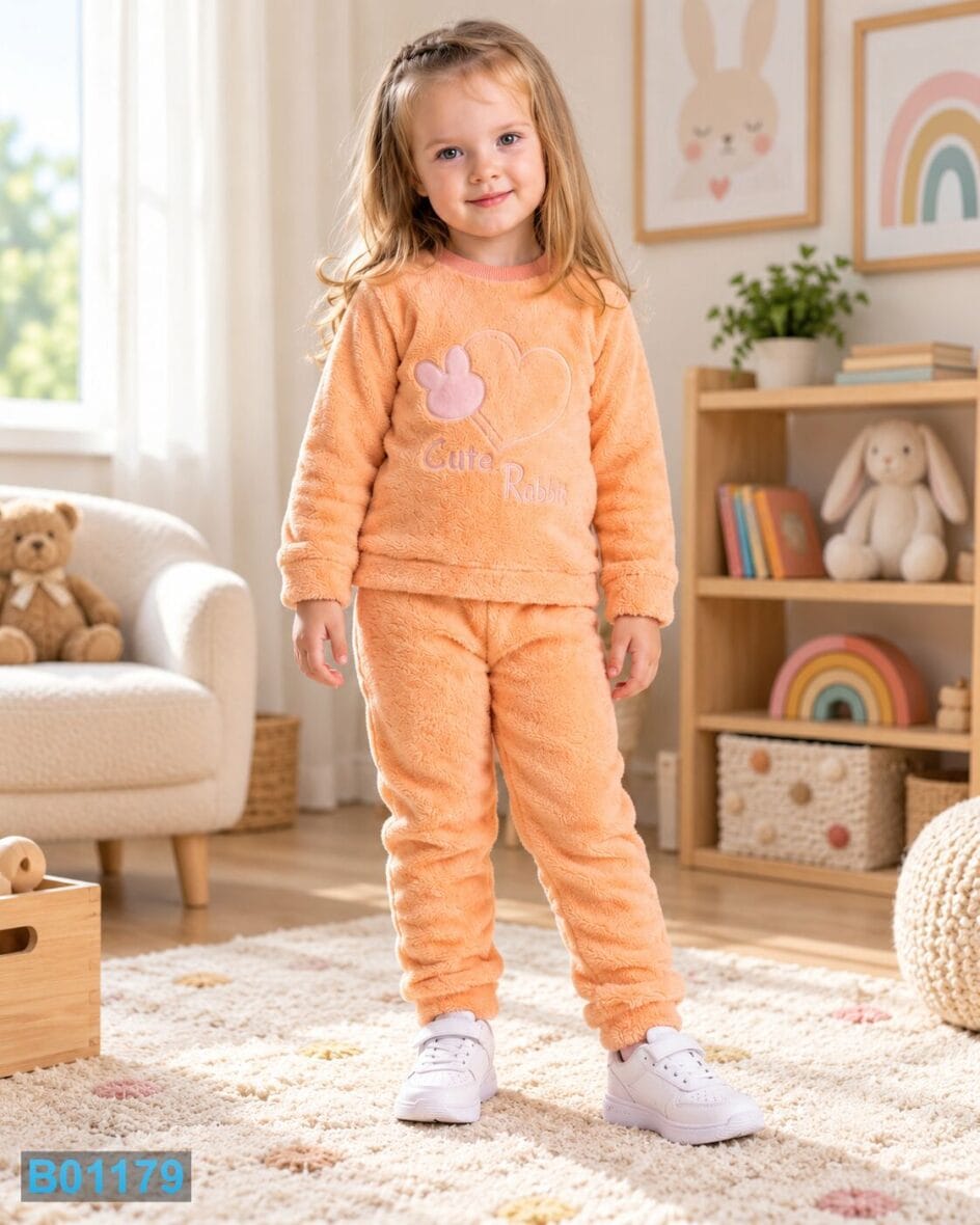 Čupavi dvodelni komplet za devojčice Cute Rabbit – kajsija | Bebelino Kids Čupavi dvodelni komplet za devojčice Cute Rabbit – kajsija