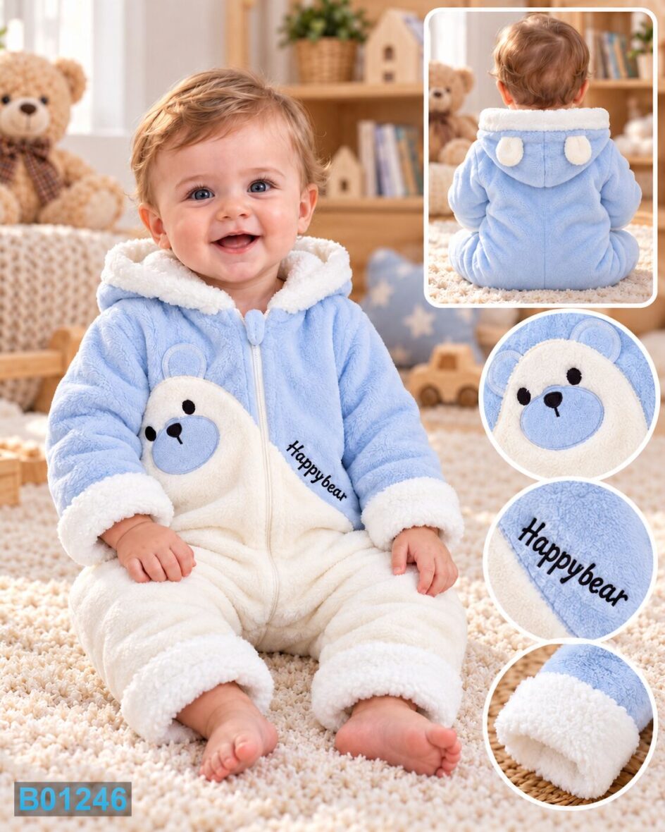 Bebi skafander za dečake Happy Bear – svetloplavi | Bebelino Kids Bebi skafander za dečake Happy Bear – svetloplavi