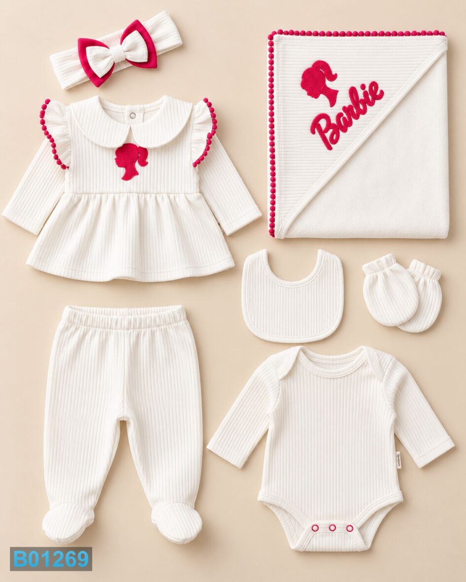 Pamučni sedmodelni komplet za devojčice Barbie – beli | Bebelino Kids Pamučni sedmodelni komplet za devojčice Barbie – beli