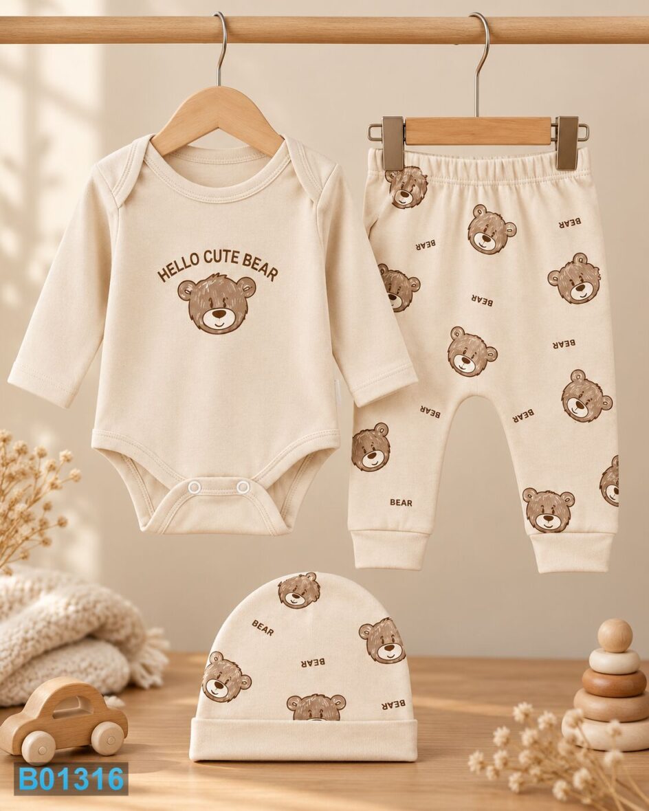 Pamučni trodelni komplet za dečake Hello Cute Bear